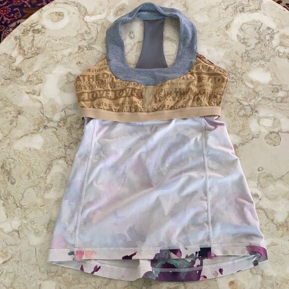 Lululemon Scoop Neck Tank Top Blurred Blossoms White / Heathered Fossil - Picture 13 of 16